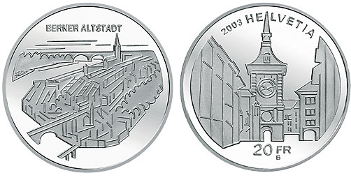 20 Franken Gedenkmünze 2003 Berner Altstadt