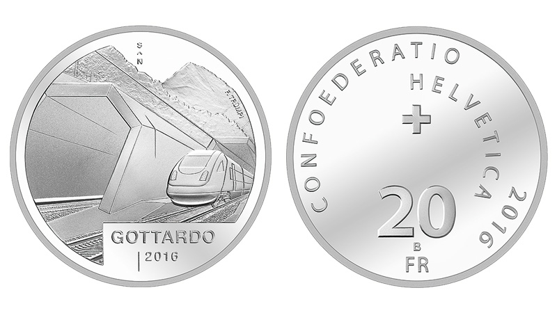 20 Franken Gedenkmünze 2016 Gottardo